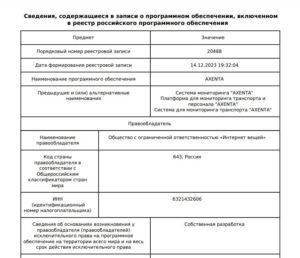 Выписка из реестра российского ПО